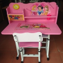 Bàn ghế học sinh có giá sách BHS01Hong màu hồng