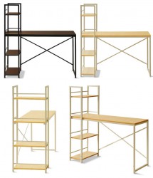 Bàn học sinh khung sắt mặt gỗ liền kệ sách BSK47