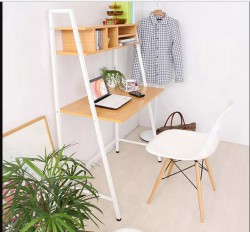 Bàn học liền giá sách khung sắt mặt gỗ BSLG01