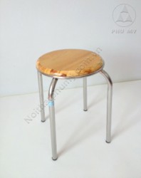 Ghế đôn tròn inox Phú Mỹ mặt gỗ tròn D65