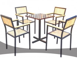 Bộ bàn ghế cafe giá rẻ khung sắt mặt gỗ BGCF10