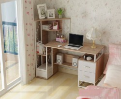 Bàn học sinh liền kệ sách khung sắt mặt gỗ BSK08