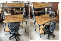 Bàn kệ học sinh chân sắt mặt gỗ tự nhiên BSK18
