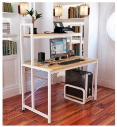 Bàn học chân sắt mặt gỗ có kệ sách BSK25 