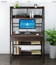 Bàn học chân sắt mặt gỗ liền giá sách BSK27