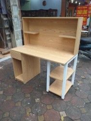 Bàn học làm việc liền giá sách khung chân sắt mặt gỗ BSK28
