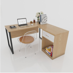 Bàn ngồi làm việc chữ L chân sắt mặt gỗ BCL02