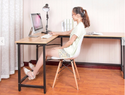 Bàn làm việc góc chữ L khung sắt mặt gỗ BCL06