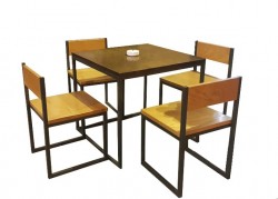 Bộ bàn ghế cafe chân sắt mặt gỗ BQA04
