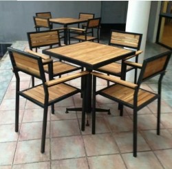 Bộ bàn ghế cafe chân sắt mặt gỗ BQA06