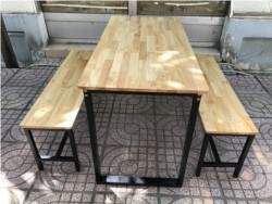Bộ bàn ghế ăn khung sắt mặt gỗ BQA14