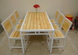 Bộ bàn ghế quán ăn khung sắt 6 ghế  BQA15