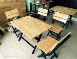 Bàn ghế ăn nhà hàng khung sắt chân gấp BQA23