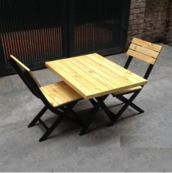 Bàn ăn nhà hàng chân sắt gấp mặt gỗ BQA27