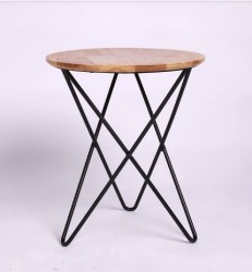 Bàn trà mặt gỗ tròn chân sắt đẹp GDT03