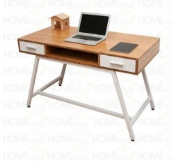 Bàn học khung sắt mặt gỗ tự nhiên có ngăn kéo BNK01