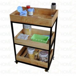 Kệ bếp để bình lọ ấm chén khung sắt đợt gỗ tự nhiên KVS16