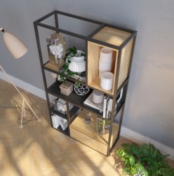 Kệ sắt đợt gỗ trang trí hình chữ nhật kiểu đứng KGS36