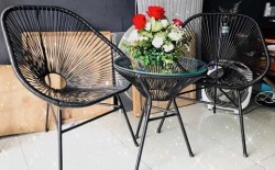 Bàn cafe chân sắt mây lưới nhựa cao cấp BCF30