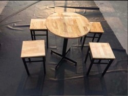 Ghế đôn quán ăn mặt gỗ cao su chân sắt GA04
