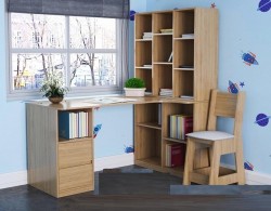 Bàn học gỗ liền giá lượn cong chữ L BGK51