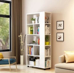 Kệ sách gỗ trang trí 5 tầng 3 cạnh có bánh xe  KGX10