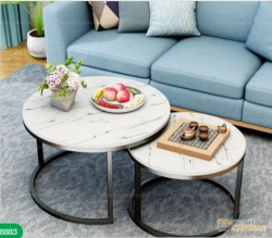 Bàn trà sofa đôi mặt đá chân kim loại BSF07
