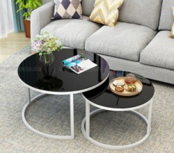 Bàn tròn sofa đôi mặt kính chân kim loại BSF08