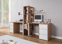 Bàn học đôi liền kệ có ngăn tủ kết hợp chân sắt BHD05