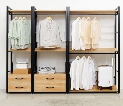 Kệ sắt treo quần áo có ngăn tủ gỗ MA16