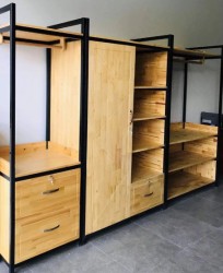 Tủ quần áo gỗ tự nhiên khung sắt dài 2m4 TQA70