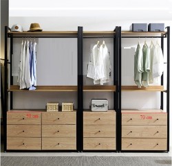Kệ sắt treo quần áo có ngăn tủ gỗ hiện đại MA18