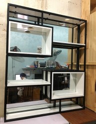 Kệ khung sắt đợt gỗ hậu gương đẹp KGS73 ( GIÁ CHƯA CÓ ĐÈN )