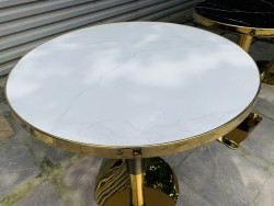 Bàn cafe mặt đá chân thẹp mạ vàng phi 80cm BCF92