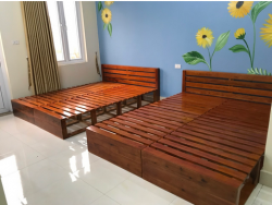 Giường ngủ gỗ tự nhiên hiện đại đơn giản bằng nan gỗ NG01