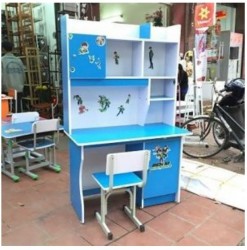 Bàn ghế học sinh liền giá sách cho bé BLG10-xanhduong