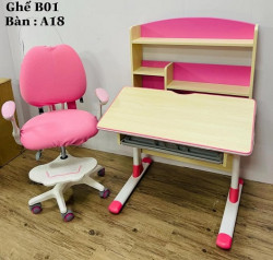Bộ bàn ghế học sinh cho bé màu hồng A18