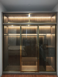 Tủ quần áo gỗ cánh kính khung nhôm hiện đại đa năng TQA99 (KHUNG NHÔM VÀNG)