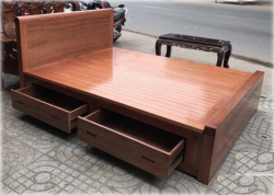 Mẫu giường ngủ gỗ xoan đào tự nhiên có ngăn kéo hiện đại  đơn giản giá rẻ XĐ03