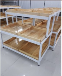 Kệ khung sắt đợt gỗ chưng bày cửa hàng bán hoa quả KGS93