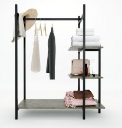 Giá kệ mắc treo quần áo chân khung sắt đợt gỗ cao su KMA04