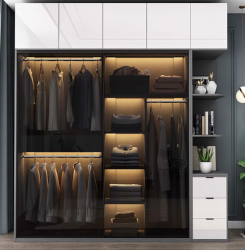 Tủ quần áo gỗ cánh khung nhôm kính kèm kệ góc TQA105