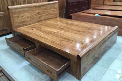 Giường ngủ gỗ hương xám tự nhiên đẹp hiện đại cao cấp có ngăn kéo để đồ HX01