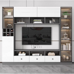 Tủ kính kết hợp kệ gỗ ấn tượng KTV84