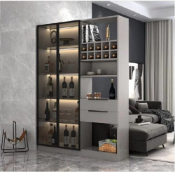 Tủ rượu cánh gỗ kính kết hợp kệ trang trí KR49 (Chưa có đèn led)