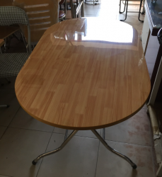 Bàn ăn cơm gia đình gấp gọn chân inox mặt gỗ hình bầu dục BA11