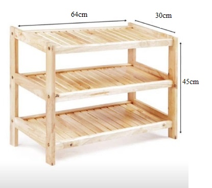 Kệ gỗ tự nhiên 3 tầng để giày dép rộng 64cm K364