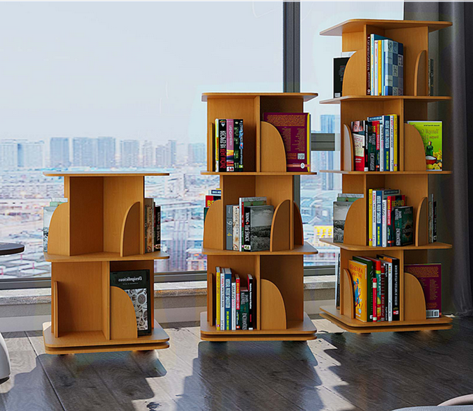 Kệ sách xoay tròn đa năng 360 độ bằng gỗ công nghiệp KX02